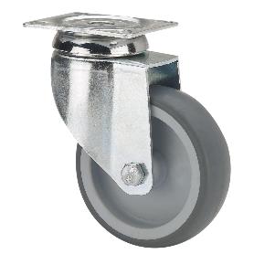 RUEDA GIRATORA PLACA 301-100-1 POLIAMIX-GOMA GRIS EJE LISO