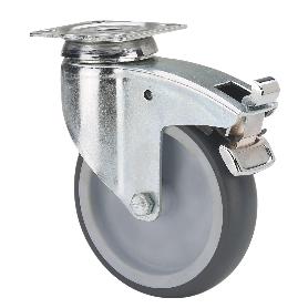 RUEDA GIRATORA PLACA FRENO 301-100-3 POLIAMIX-GOMA GRIS EJE LISO