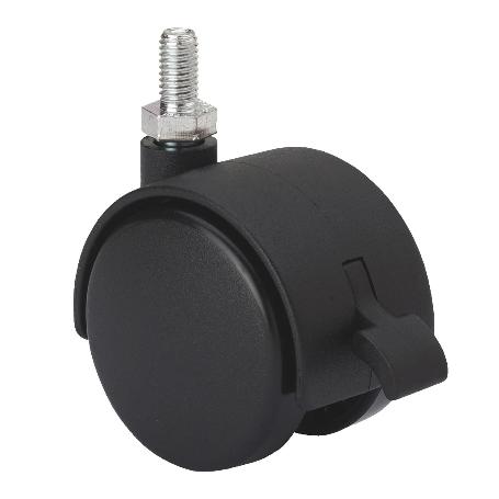 RUEDA GIRATORA ESPIGA ROSCADA M8X15 FRENO 420-050-71 NYLON NEGRO EJE LISO