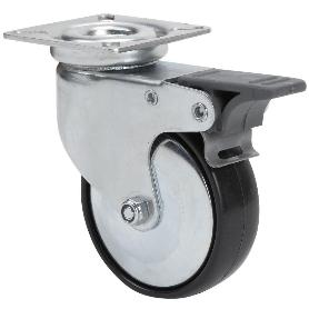 RUEDA GIRATORA PLACA FRENO 400-060-3 CP POLIAMIDA NEGRA EJE LISO