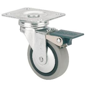 RUEDA GIRATORA PLACA FRENO 601-050-3 POLIAMIX-GOMA GRIS EJE LISO