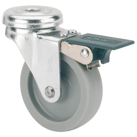 RUEDA GIRATORA AGUJERO M8 FRENO 602-040-5 POLIAMIX GRIS EJE LISO