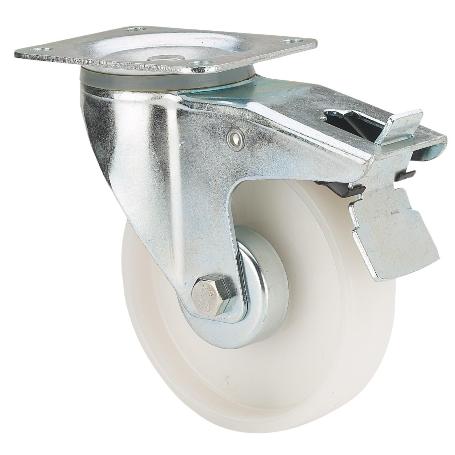 RUEDA GIRATORA PLACA FRENO 130.1-125-3 CP POLIAMIX BLANCO EJE LISO