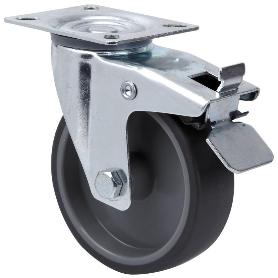 RUEDA GIRATORA PLACA FRENO 124.1-080-3 POLIAMIX-GOMA GRIS EJE LISO