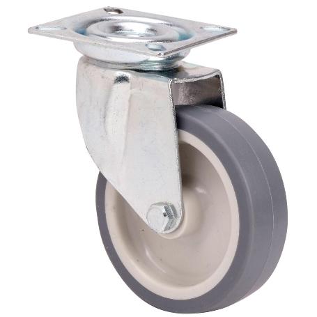 RUEDA GIRATORA PLACA 401-050-1 POLIAMIX-GOMA GRIS EJE LISO