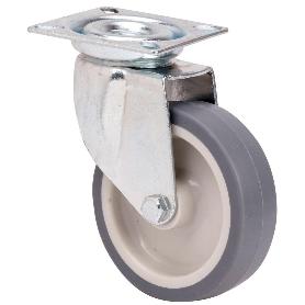 RUEDA GIRATORA PLACA 401-060-1 POLIAMIX-GOMA GRIS EJE LISO