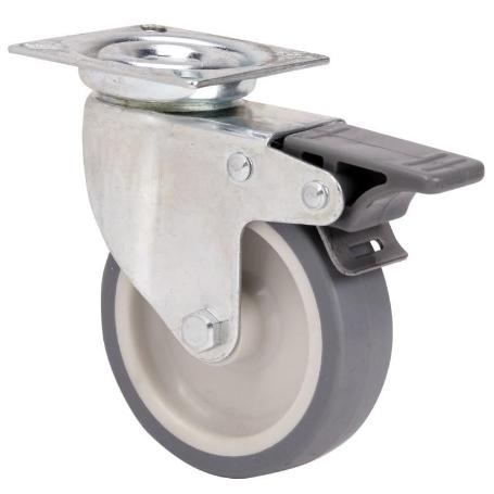 RUEDA GIRATORA PLACA FRENO 401-060-3 POLIAMIX-GOMA GRIS EJE LISO