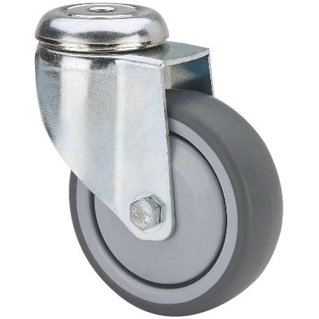 RUEDA GIRATORA AGUJERO M12 300-150-4 CP POLIAMIX-GOMA GRIS EJE BOLAS