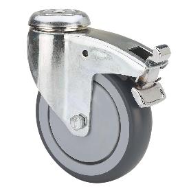 RUEDA GIRATORA AGUJERO M12 FRENO 300-150-5 CP POLIAMIX-GOMA GRIS EJE BOLAS