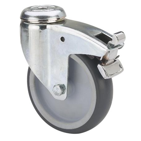 RUEDA GIRATORA AGUJERO M12 FRENO 301-150-5 POLIAMIX-GOMA GRIS EJE LISO