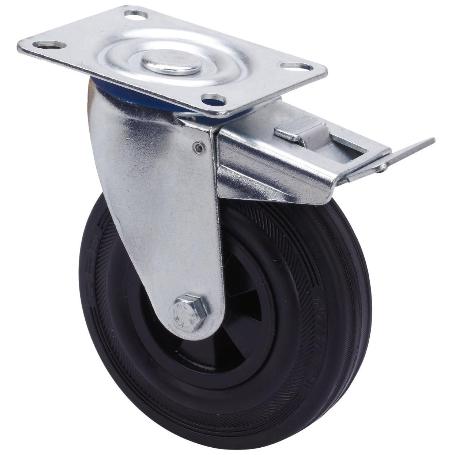 RUEDA GIRATORA PLACA FRENO 123.1-080-3 POLIAMIX-GOMA NEGRA EJE LISO