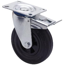 RUEDA GIRATORA PLACA FRENO 123.1-160-3 POLIAMIX-GOMA NEGRA EJE LISO