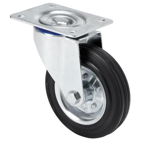 RUEDA GIRATORA PLACA 125-125-1 METALICO-GOMA NEGRA EJE RODILLOS