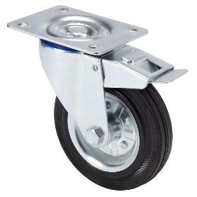 RUEDA GIRATORA PLACA FRENO 125-200-3 METALICO-GOMA NEGRA EJE RODILLOS