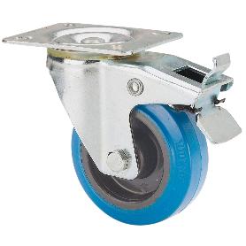 RUEDA GIRATORA PLACA FRENO 121-080-3 POLIAMIX-GOMA AZUL SUPERELAST.RODILLOS