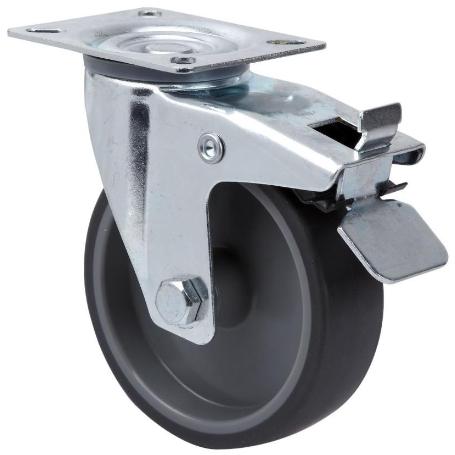 RUEDA GIRATORA PLACA FRENO 124.1-160-3 POLIAMIX-GOMA GRIS EJE LISO