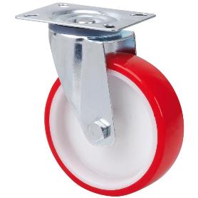 RUEDA GIRATORA PLACA 140.1-160-1 NYLON BLANCO-POLIUR.ROJO EJE LISO