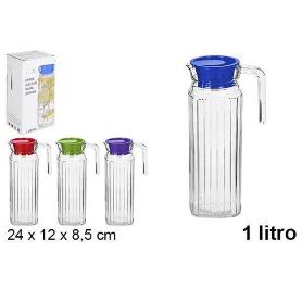 1 LT. JARRA CRISTAL PARA FRIGO CON TAPA ,COLORES SURTIDOS 1000 CC 24X12X8,5 CMS