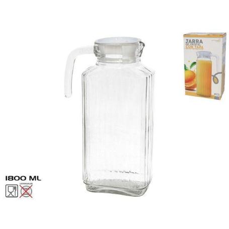 1,8 LTS. JARRA DE CRISTAL CON TAPA BLANCA PARA NEVERA 1800 ML.
