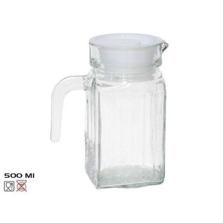 0,5 LTS. JARRA 500 ML. PARA FRIGO ,CRISTAL RECTANGULAR CON TAPA BLANCA MOD LUISA