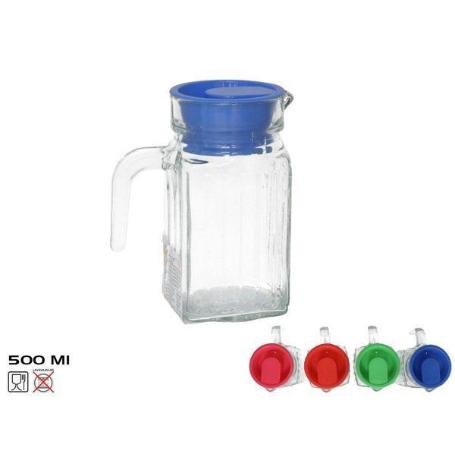 0,5 LTS. JARRA 500 ML CRISTAL RECTANGULAR MOD LUISA PARA FRIGO CON TAPA COLORES