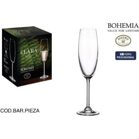 22 CLS COPA PARA ESPUMOSO,CHAMPAN,CAVA FLAUTA PIE ALTO CRISTAL BOHEMIA CLARA CAJA 6 UNIDADES