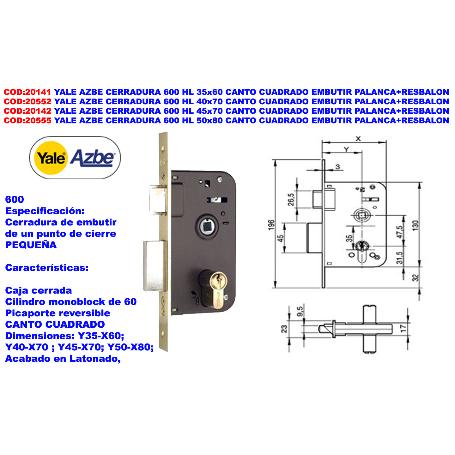 CERRADURA 600 HL 70X40MM EMBUTIR