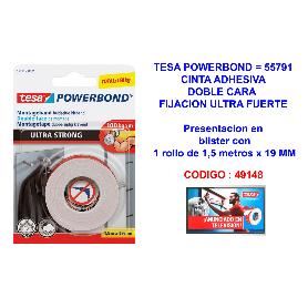 TESA POWERBOND CINTA ADH.DOBLE CARA ULTRA BLIST-1.5MTX19MM 55791