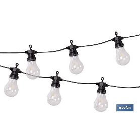 GUIRNALDA DE BOMBILLAS LED 10 UDS. CON PANEL SOLAR A19 3,7 V 1,2 AH IP44 2700 K 4,5 + 3 M