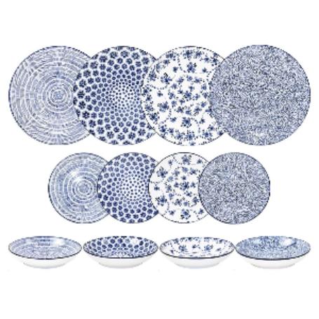 VAJILLA PORCELANA 12PZS ARMONIA AZUL