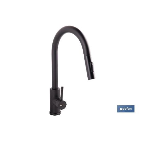 GRIFO DE COCINA DE ACERO NEGRO CON MANGUERA EXTENSIBLE Y 2 FUNCIONES 390 X 250 X 54 MM