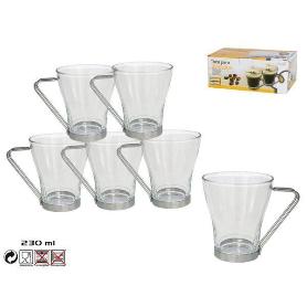 23 CLS TAZA PARA DESAYUNO CRISTAL TRANSPARENTE CON ASA METAL - CAJA 6 UNIDADES