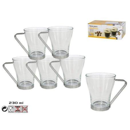 23 CLS TAZA PARA DESAYUNO CRISTAL TRANSPARENTE CON ASA METAL - CAJA 6 UNIDADES