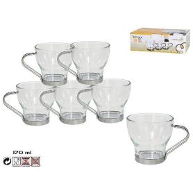 17 CLS TAZA CORTADO CRISTAL TRANSPARENTE CON ASA METAL L2506 - CAJA 6 UNIDADES