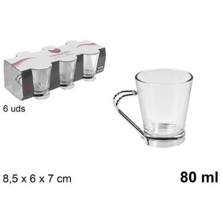 8 CLS TAZA CAFE SOLO EXPRESO CRISTAL TRANSPARENTE CON ASA METAL - CAJA 6 UNIDADES