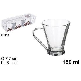 15 CLS TAZA CRISTAL CAFE CON LECHE CON ASA METAL - CAJA 6 UNIDADES
