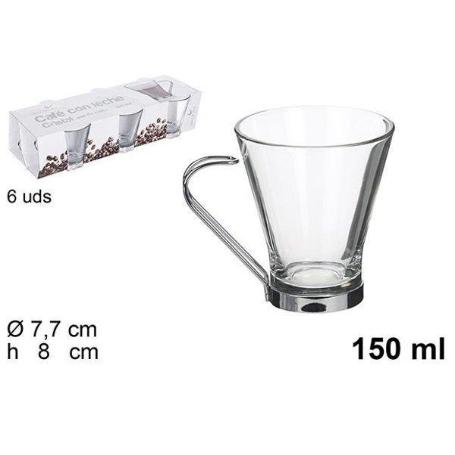 15 CLS TAZA CRISTAL CAFE CON LECHE CON ASA METAL - CAJA 6 UNIDADES