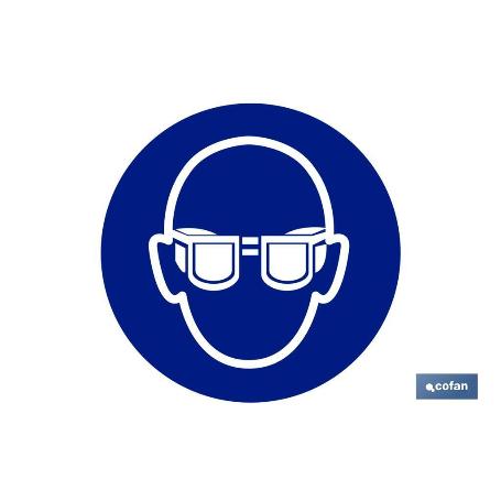 SEÑAL ADHESIVA 105X105MM. OBLIGATORIO USO DE GAFAS