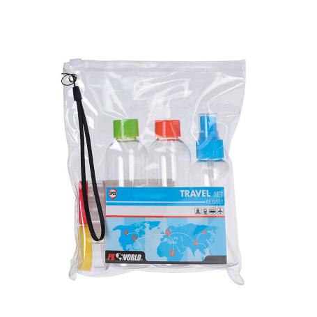 BOLSA CON 5 BOTES PLASTICO VIAJE