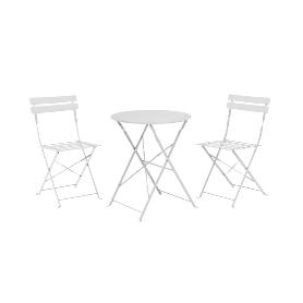 MESA 60 CM + 2 SILLAS PLEGABLES METAL BLANCO