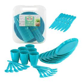 CUBIERTOS + PLATOS + VASOS CAMPING 31 PIEZAS