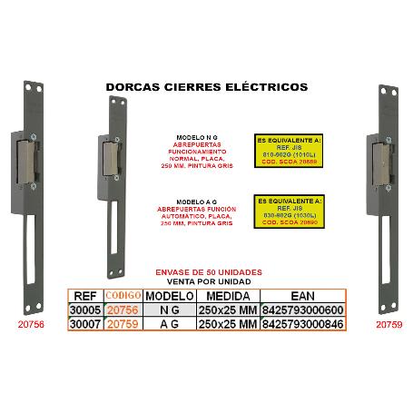DORCAS CIERRE ELECTRIC FUNCION NORMAL  N-G+PLACA 250X25 MM 30005