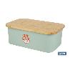 PACK DE PANERA CON TAPA BAMBU ,6  VASOS DE AGUA VERDE Y 6 PLATOS VERDE