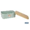 PACK DE PANERA CON TAPA BAMBU ,6  VASOS DE AGUA VERDE Y 6 PLATOS VERDE