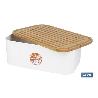 PACK DE PANERA CON TAPA BAMBU ,6  VASOS DE AGUA BEIGE Y 6 PLATOS BEIGE